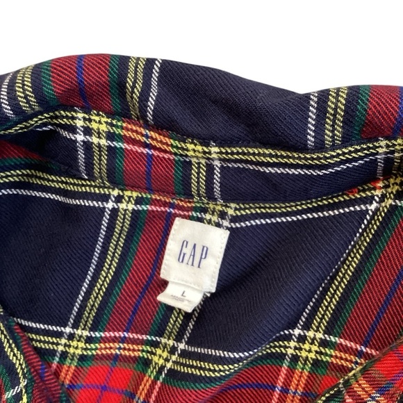 GAP Plaid Ruffle-Trim Pocket Shirt Red & Blue Tartan Plaid Large Preppy - Picture 4 of 12